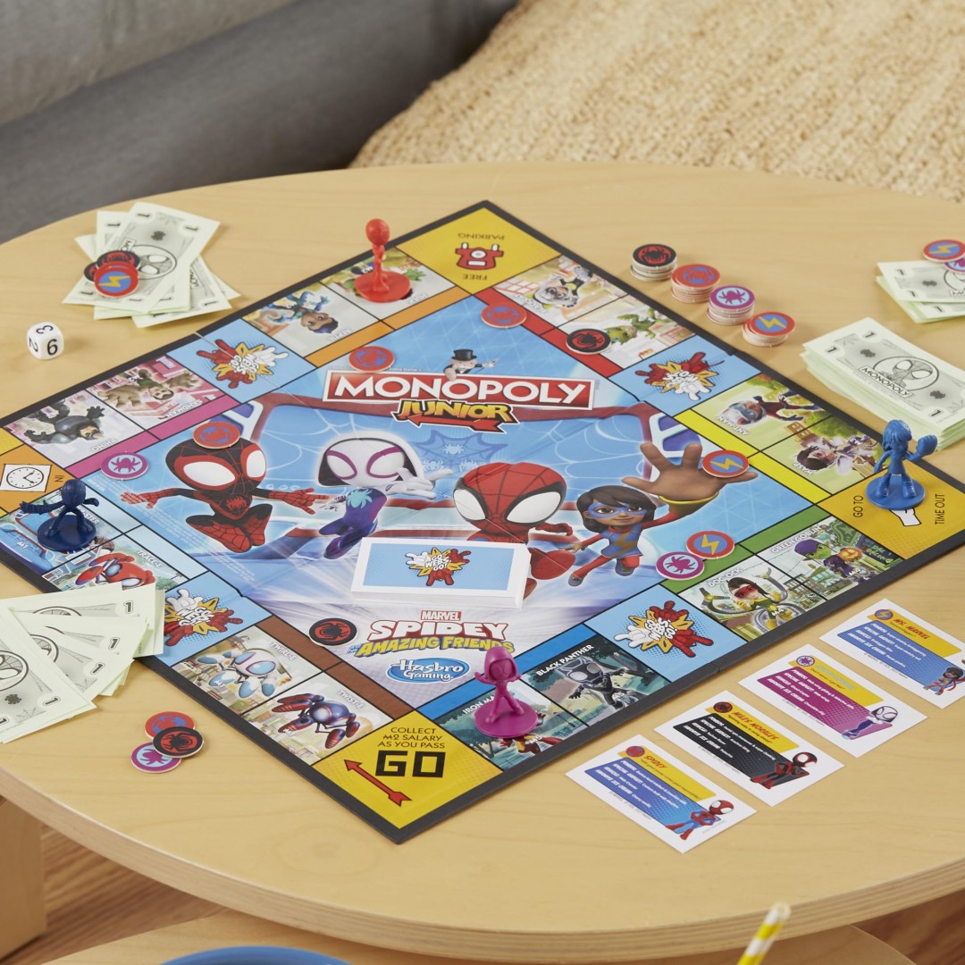 Hasbro Gaming Monopoly Junior: Marvel Spidey and His Amazing Friends Edition Board Game for Kids Ages 5+, with Artwork from The Animated Series, Kids Board Games