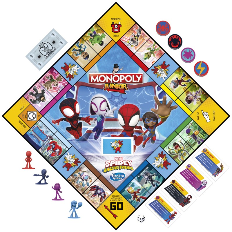 Hasbro Gaming Monopoly Junior: Marvel Spidey und seine Amazing Friends Edition -Brettspiel für Kinder ab 5 Jahren mit Kunstwerken aus der Animationsserie, Kinderbrettspiele