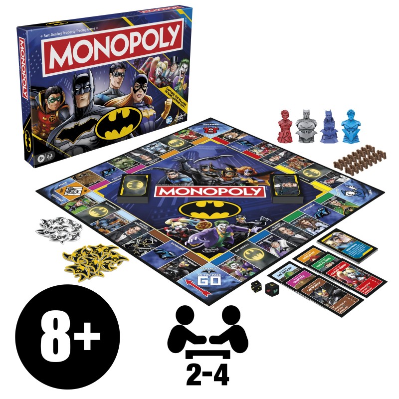 Monopoly Batman Edition Brettspiel | 2 bis 4 Spieler | Familienstrategiespiele für Kinder und Erwachsene Set | Alter 8+