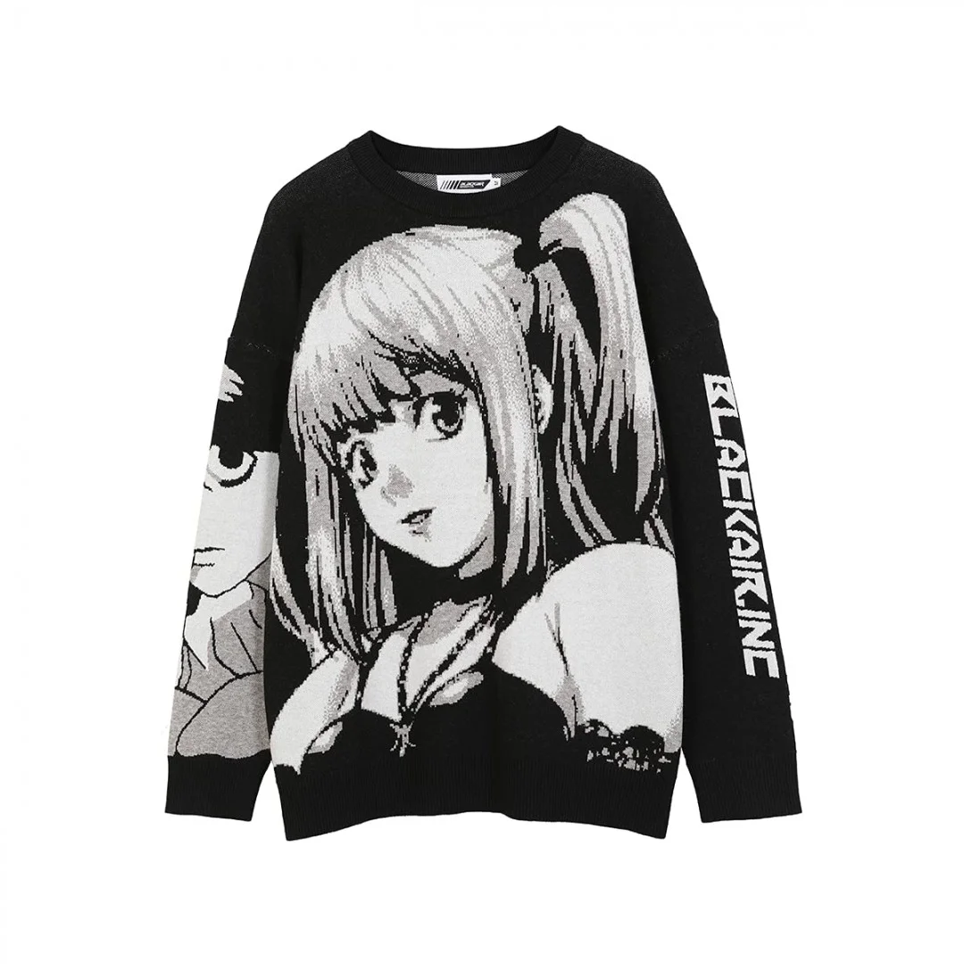 Anime Girl Figur Pullover Grafik Langarm übergroße Strickwege Sweatshirt Unisex 3D