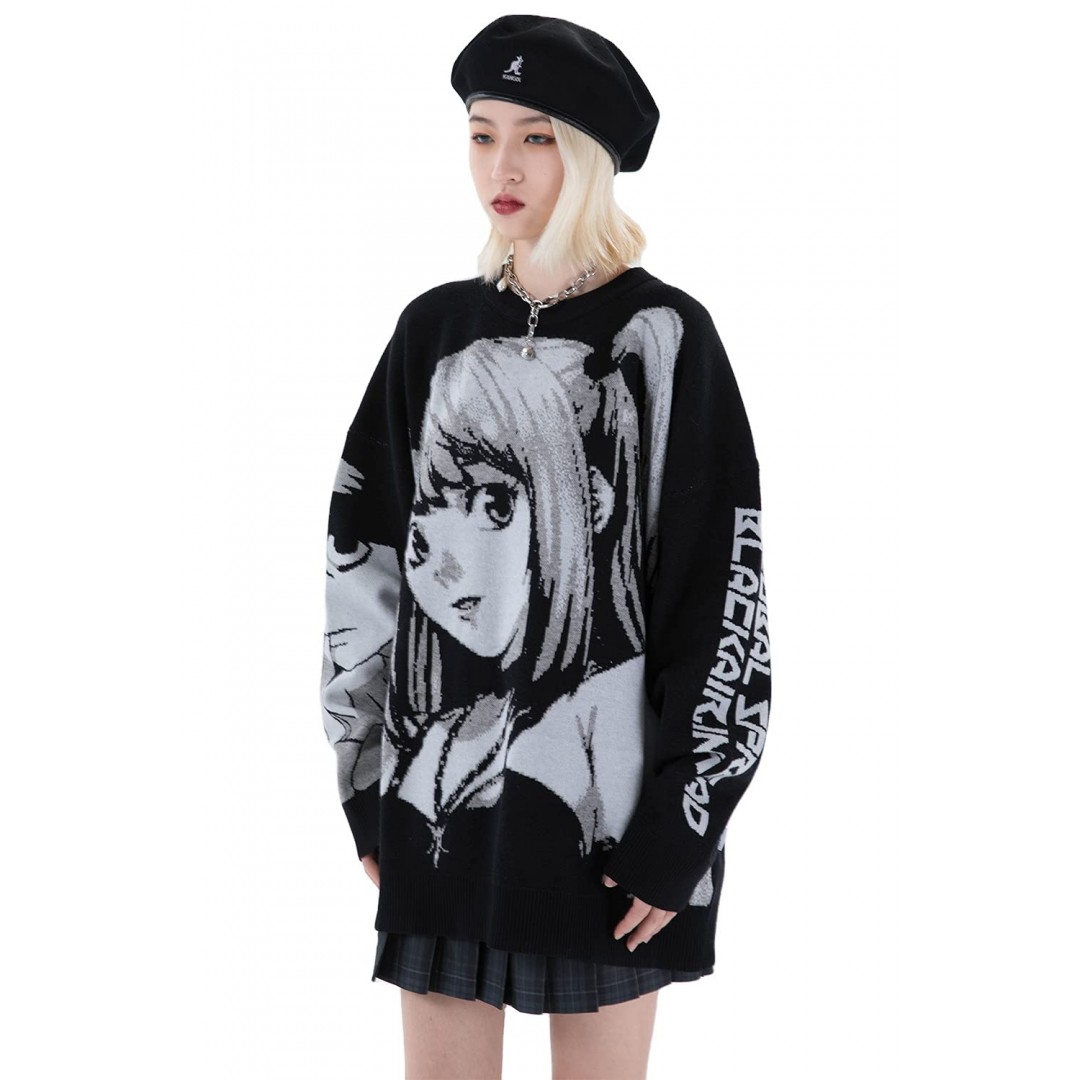 Anime Girl Figure Sweater Graphic Long Sleeve Oversize Knitwear Sweatshirt Unisex 3D