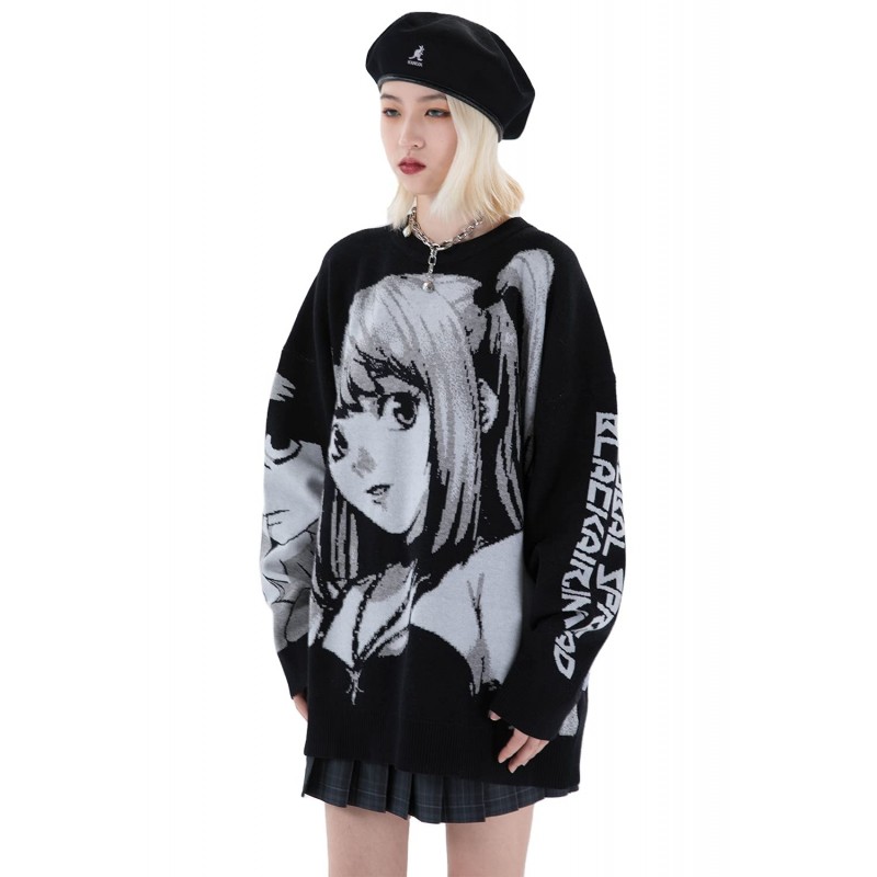 Anime Girl Figur Pullover Grafik Langarm übergroße Strickwege Sweatshirt Unisex 3D