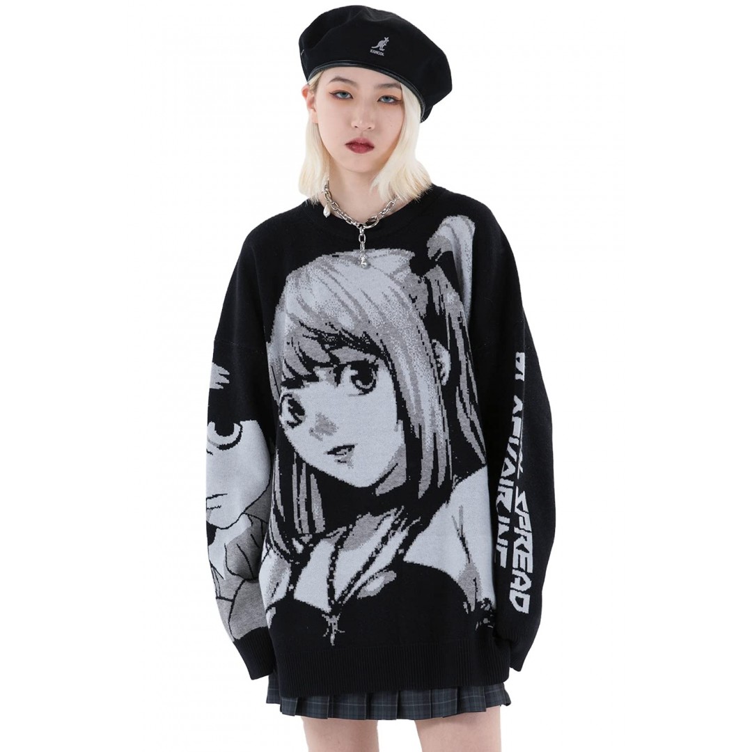 Anime Girl Figure Sweater Graphic Long Sleeve Oversize Knitwear Sweatshirt Unisex 3D