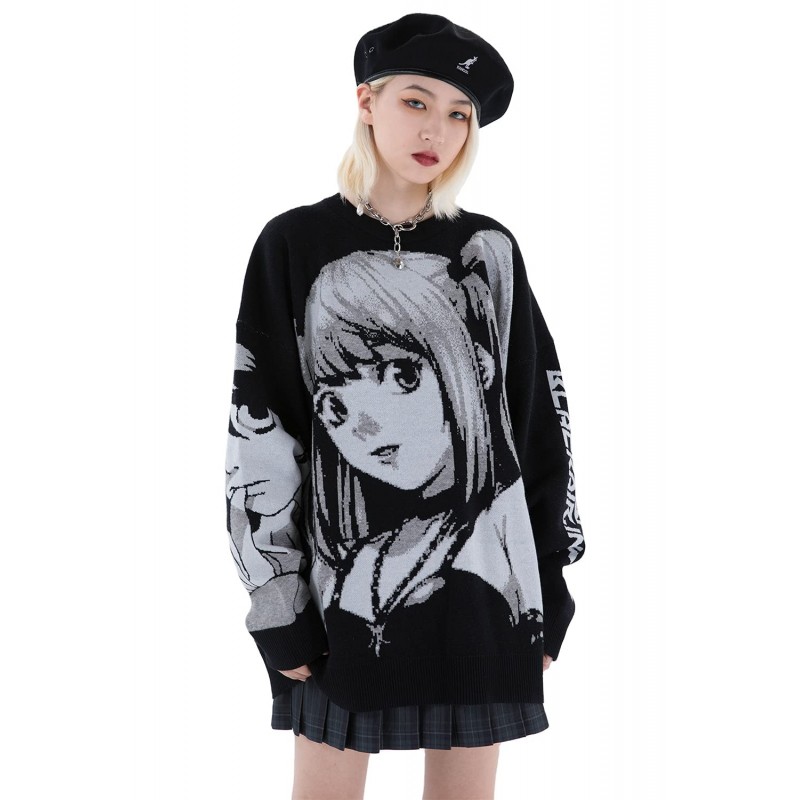 Anime Girl Figur Pullover Grafik Langarm übergroße Strickwege Sweatshirt Unisex 3D